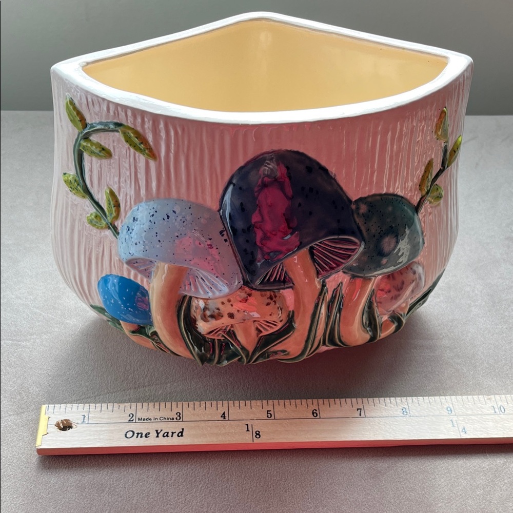 Ceramic Mushroom Planter with Blue/Green Accents - Picture 4 of 6